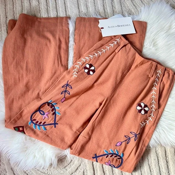 Alix of Bohemia *NEW* Charlie Sienna Poppy Embroidered Pant - Picture 7 of 16